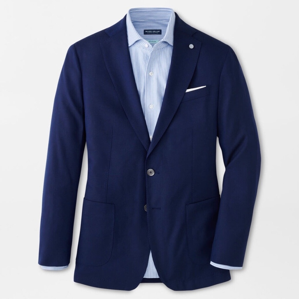 Peter Millar Excursionist Flex Blazer – Size 44R – Navy Wool-Silk Blend